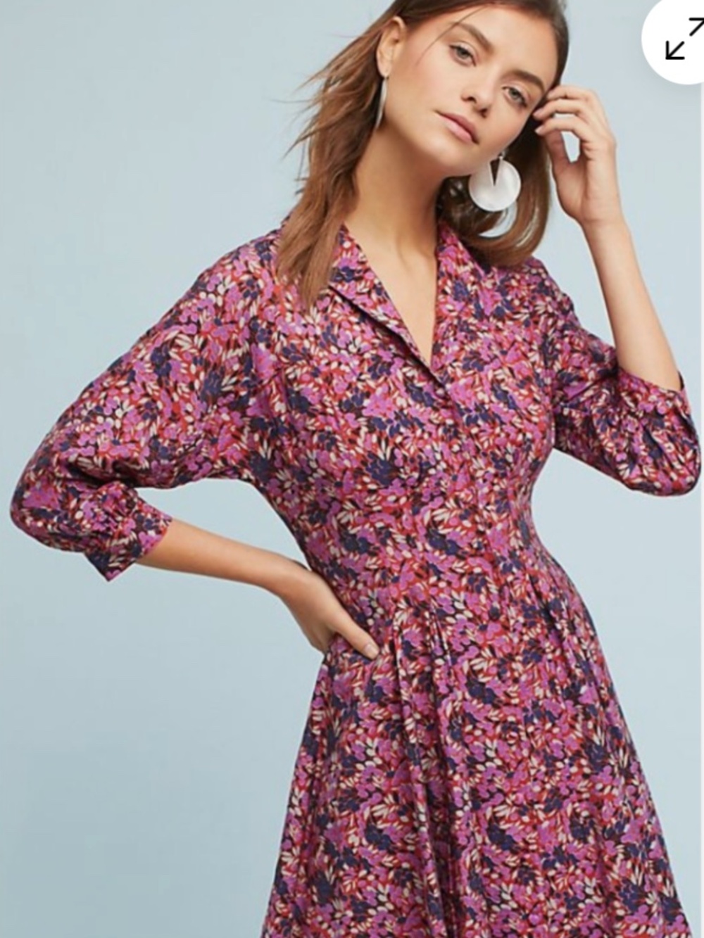 Anthropologie Maeve Claris Shirt Dress, Pink & Blue Floral, Size Large